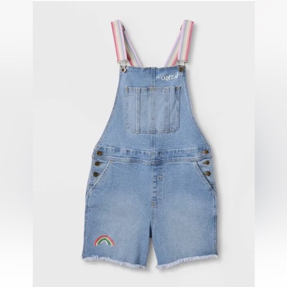 GAY PRIDE PARADE GENDER ADULT RAINBOW Jeans Overall Shortalls Light Wash Denim - Picture 1 of 6